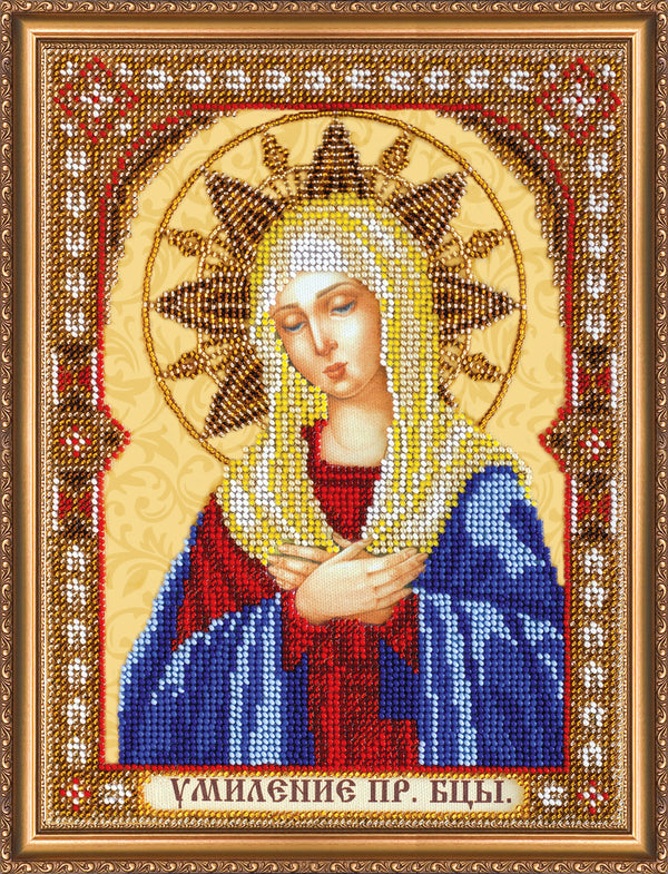 DIY Bead Embroidery Kit "Icon of the Mother of God of «Tenderness»" 7.5"x9.8" / 19.0x25.0 cm