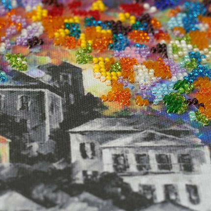 DIY Bead Embroidery Kit "A town wakes up" 14.2"x11.0" / 36.0x28.0 cm