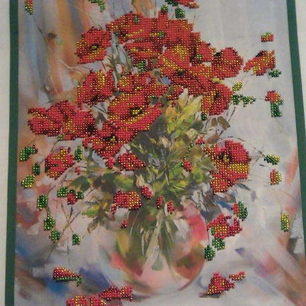 DIY Bead Embroidery Kit "Poppies" 10.0"x13.8" / 25.5x35.0 cm