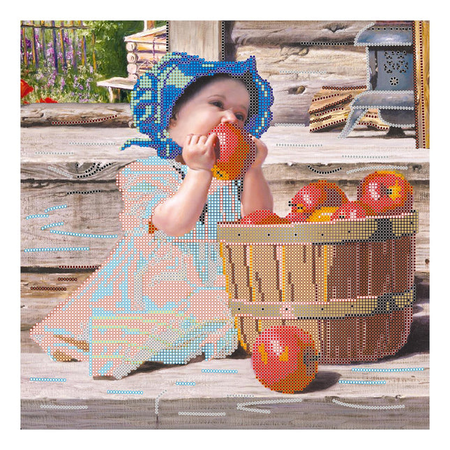 Canvas for bead embroidery "First apple" 11.8"x11.8" / 30.0x30.0 cm
