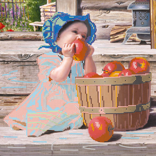 Canvas for bead embroidery "First apple" 11.8"x11.8" / 30.0x30.0 cm