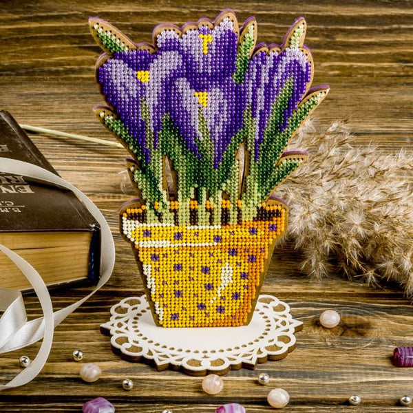 DIY Bead embroidery kit on wood "Crocus"