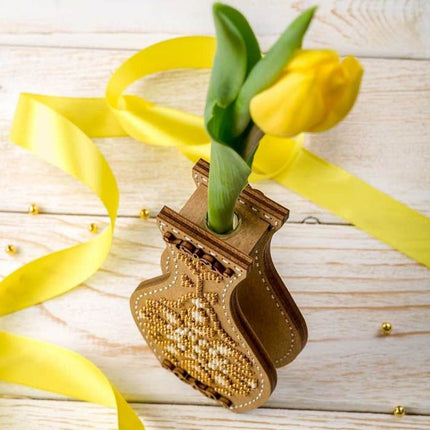 DIY Bead Embroidery on wood kit "Beaded ornament" Flower vase