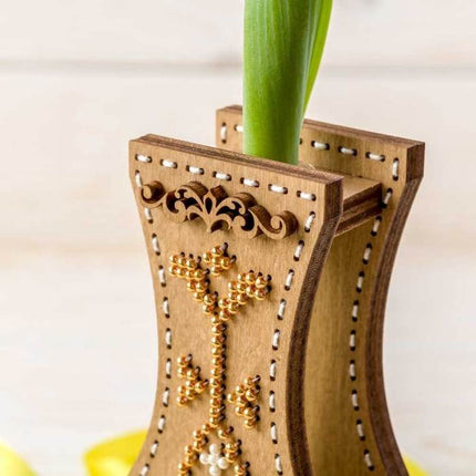 DIY Bead Embroidery on wood kit "Beaded ornament" Flower vase