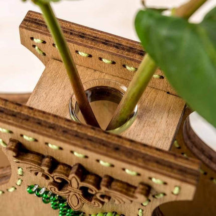 DIY Bead Embroidery on wood kit "Beaded leaves" Flower vase