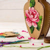 DIY Bead Embroidery on wood kit "Pink rose" Flower vase