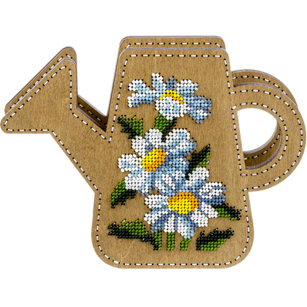 DIY Bead Embroidery on wood kit "Watering can with daisies" Flower vase