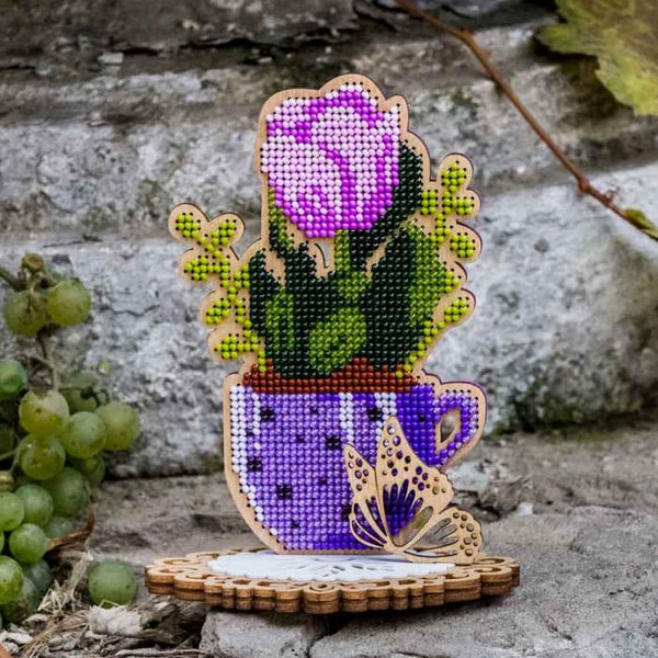 DIY Bead embroidery kit on wood "Tulip"