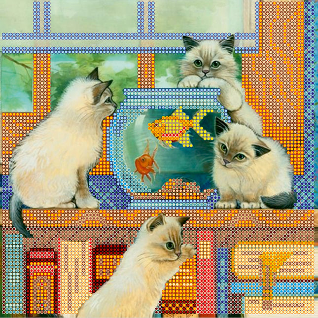 Canvas for bead embroidery "Gold fish" 7.9"x7.9" / 20.0x20.0 cm