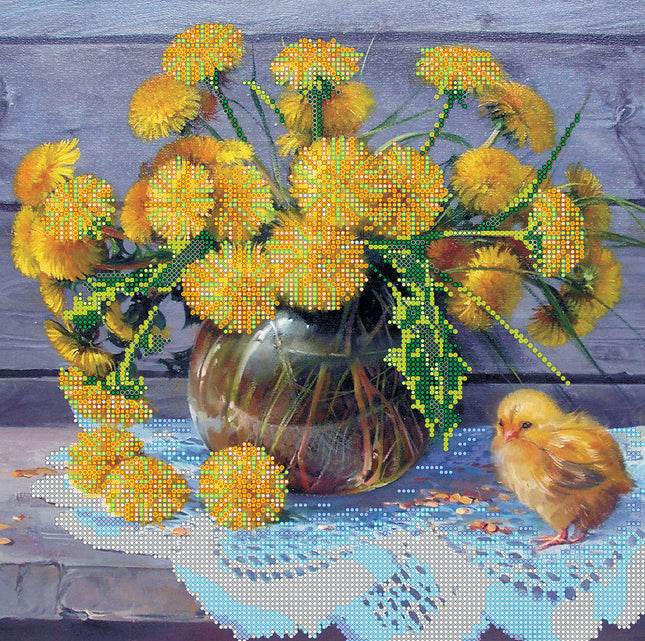 Canvas for bead embroidery "Golden Wonder" 11.8"x11.8" / 30.0x30.0 cm