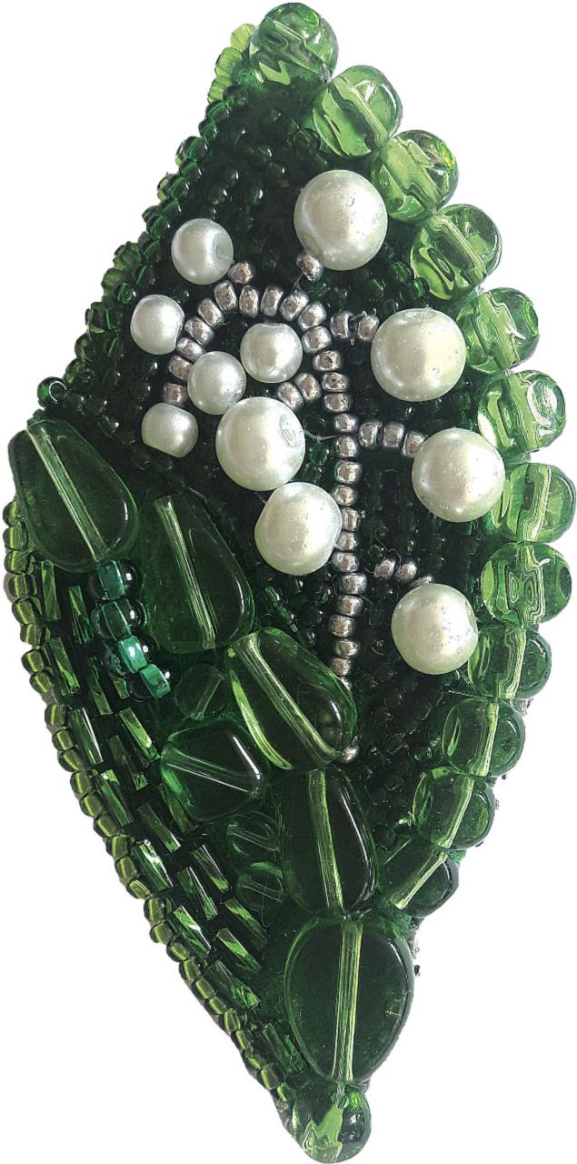 Beadwork kit for creating broоch "Lily of the valley"