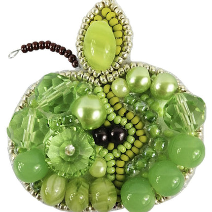 Beadwork kit for creating broоch "Green apple"