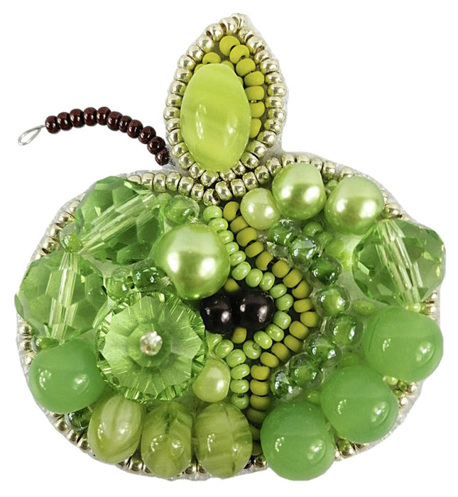 Beadwork kit for creating broоch "Green apple"