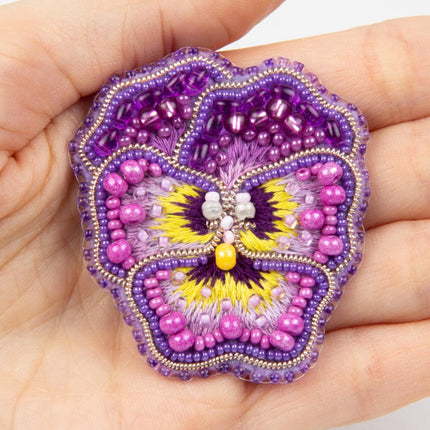 Beadwork kit for creating broоch "Pansies"