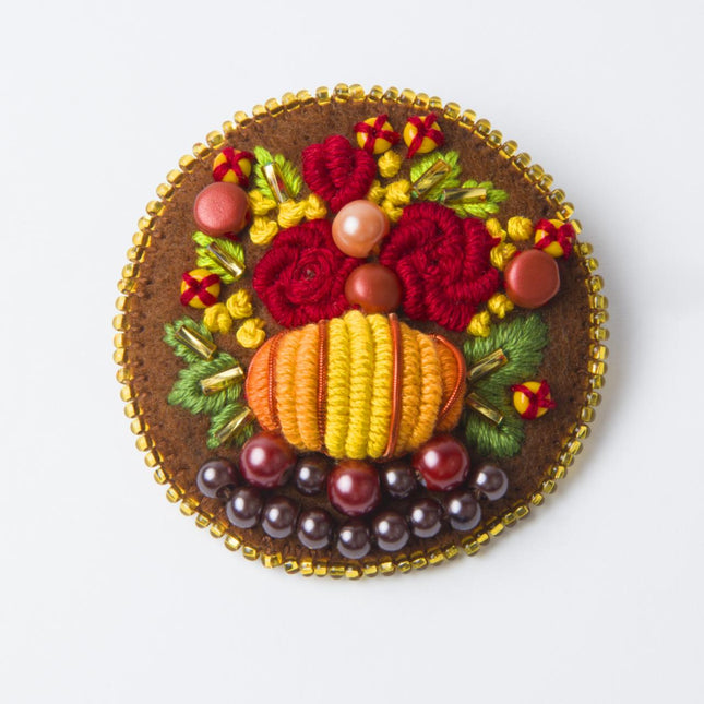 Beadwork kit for creating broоch "Pumpkin"