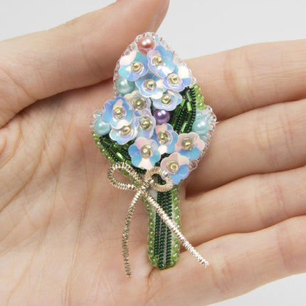 Beadwork kit for creating broоch "Forget-me-nots"