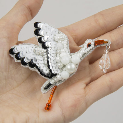 Beadwork kit for creating broоch "Stork"