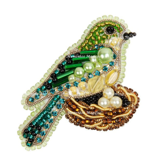 Beadwork kit for creating broоch "Bird in the nest"