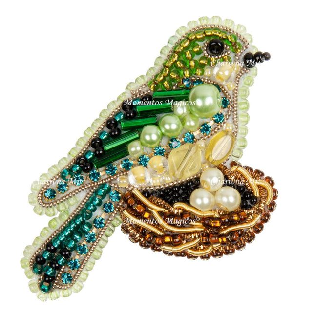Beadwork kit for creating broоch "Bird in the nest"