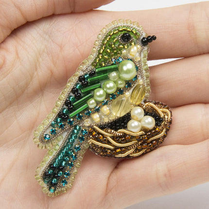 Beadwork kit for creating broоch "Bird in the nest"