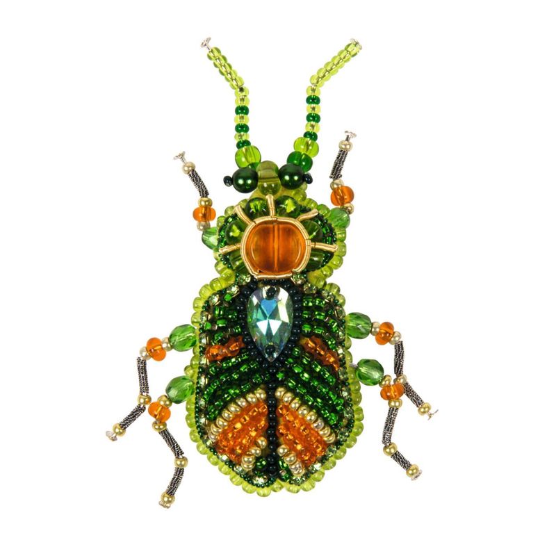 Beadwork kit for creating broоch "Green beetle"