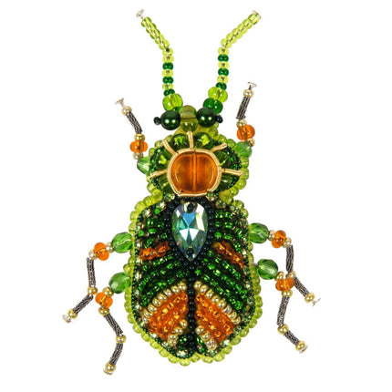 Beadwork kit for creating broоch "Green beetle"