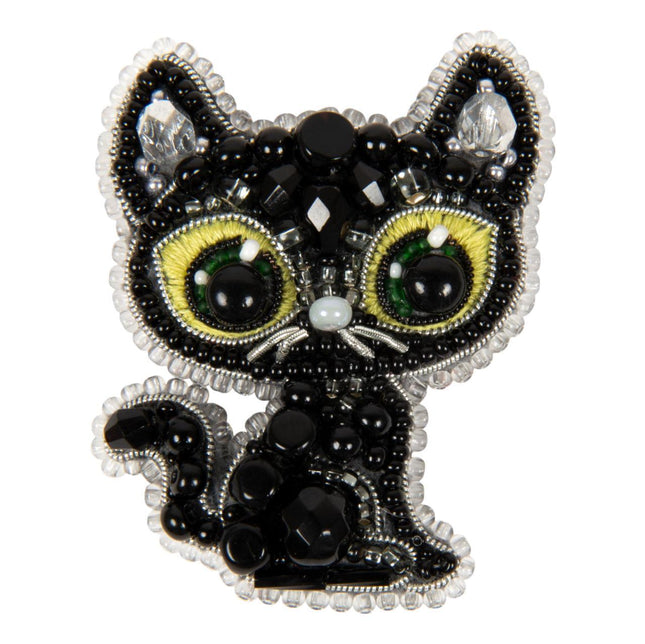 Beadwork kit for creating broоch "Black cat"