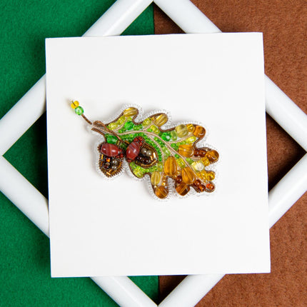 Beadwork kit for creating broоch "Oak Leaf"