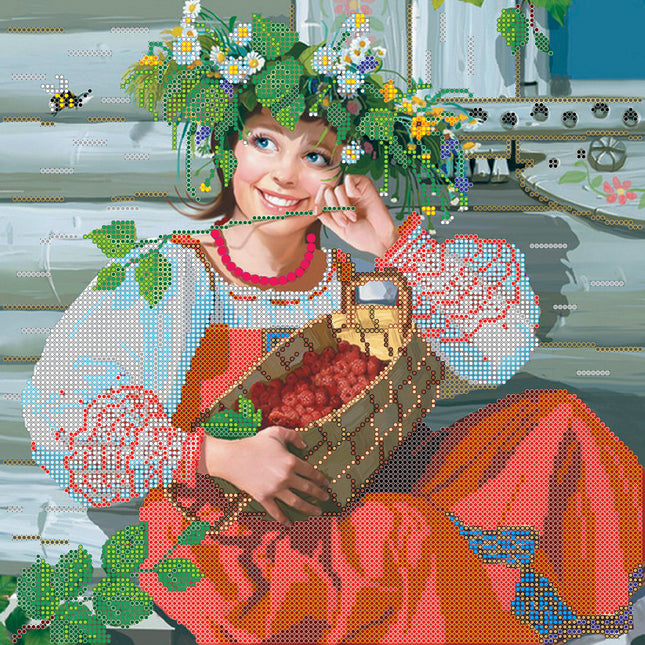 Canvas for bead embroidery "Raspberry" 11.8"x11.8" / 30.0x30.0 cm