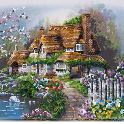 DIY Bead Embroidery Kit "House at the lake" 16.5"x11.8" / 42.0x30.0 cm