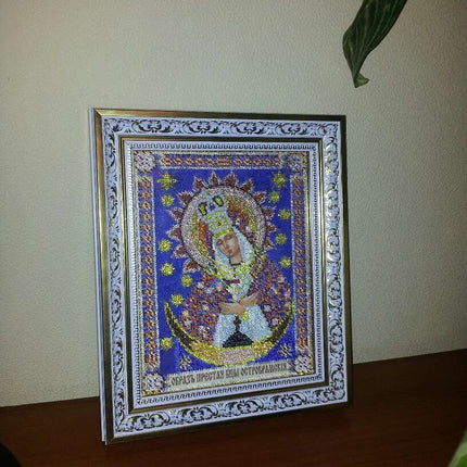 DIY Bead Embroidery Kit "Icon of the Mother of God «Ostrobramskaya»" 7.5"x9.8" / 19.0x25.0 cm