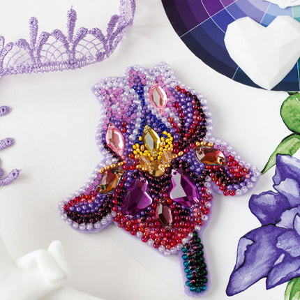 Beadwork kit for creating brooch "Amethyst iris"