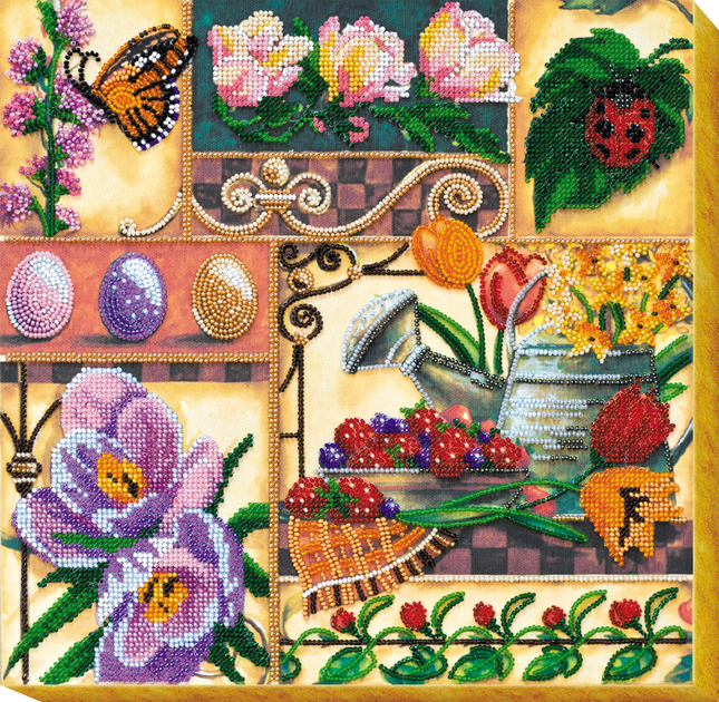 DIY Bead Embroidery Kit "Spring treasures" 11.8"x11.8" / 30.0x30.0 cm