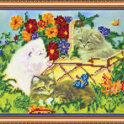 DIY Bead Embroidery Kit "Kittens" 9.8"x7.9" / 25.0x20.0 cm
