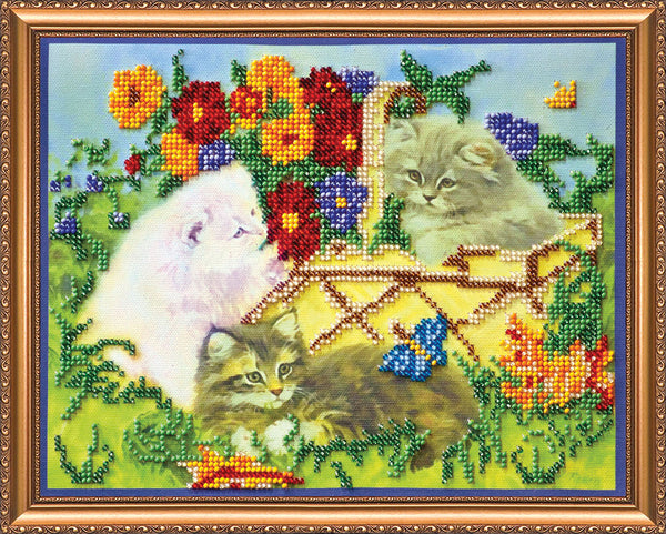 DIY Bead Embroidery Kit "Kittens" 9.8"x7.9" / 25.0x20.0 cm