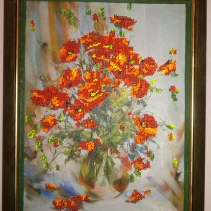 DIY Bead Embroidery Kit "Poppies" 10.0"x13.8" / 25.5x35.0 cm