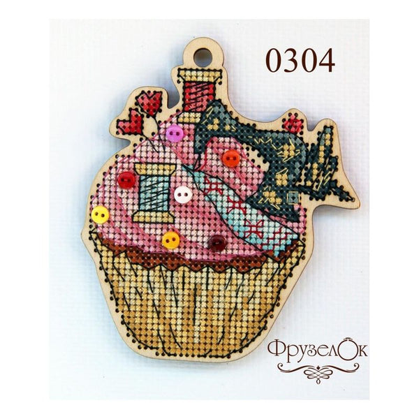 DIY Cross stitch kit on wood "Sewing mashine" 4.1x3.5 in / 10.3x9.0 cm