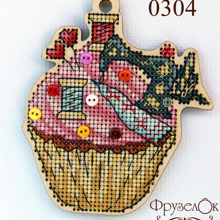 DIY Cross stitch kit on wood "Sewing mashine" 4.1x3.5 in / 10.3x9.0 cm