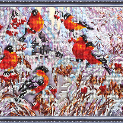 DIY Bead Embroidery Kit "Bullfinches" 17.7"x11.8" / 45.0x30.0 cm