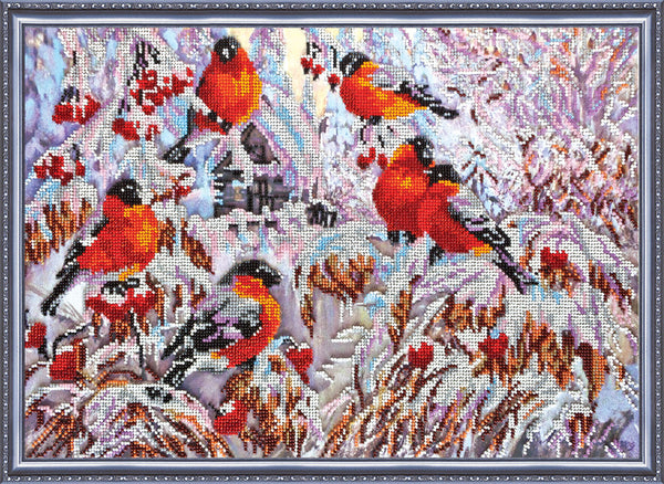 DIY Bead Embroidery Kit "Bullfinches" 17.7"x11.8" / 45.0x30.0 cm