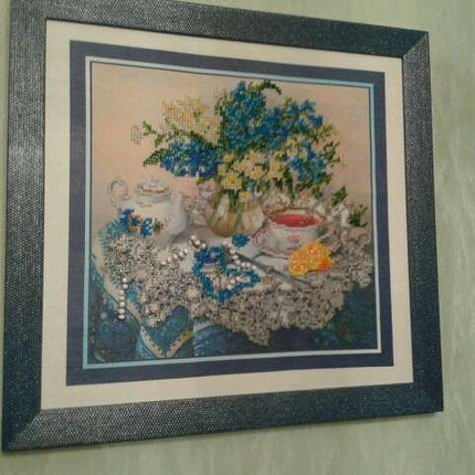 DIY Bead Embroidery Kit "Forget-me-nots" 10.2"x9.8" / 26.0x25.0 cm