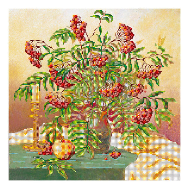 Canvas for bead embroidery "Wild ash cluster" 11.8"x11.8" / 30.0x30.0 cm