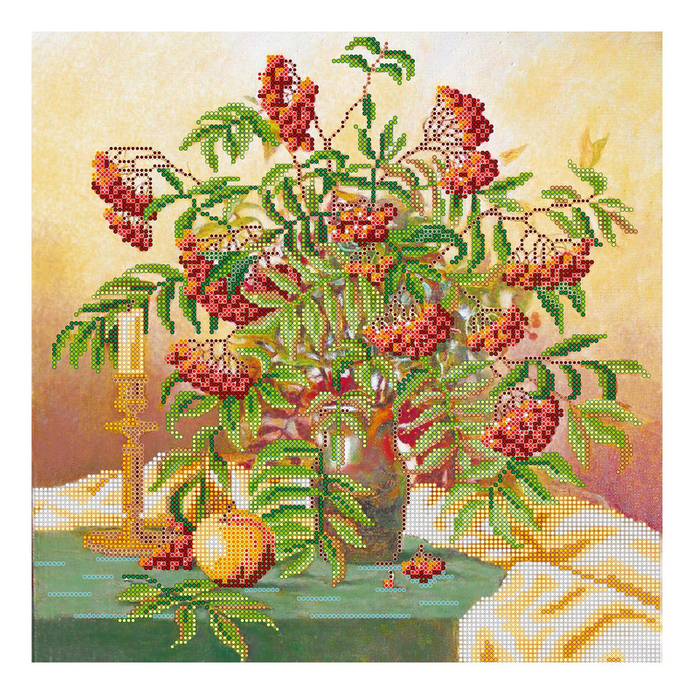 Canvas for bead embroidery "Wild ash cluster" 11.8"x11.8" / 30.0x30.0 cm