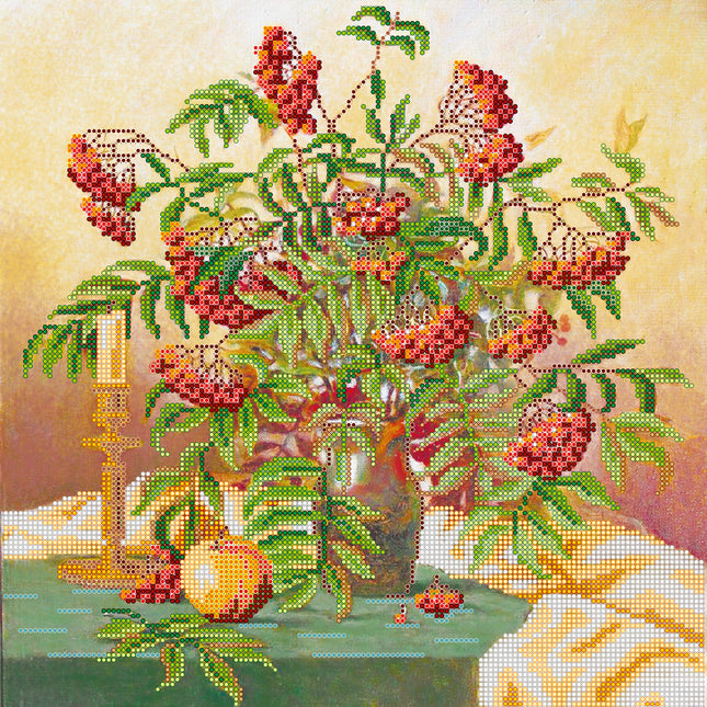 Canvas for bead embroidery "Wild ash cluster" 11.8"x11.8" / 30.0x30.0 cm