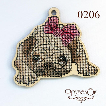 DIY Cross stitch kit on wood "Amely" 3.7x4.3 in / 9.5x11.0 cm