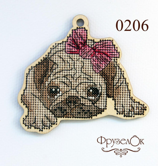 DIY Cross stitch kit on wood "Amely" 3.7x4.3 in / 9.5x11.0 cm