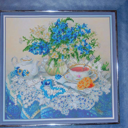 DIY Bead Embroidery Kit "Forget-me-nots" 10.2"x9.8" / 26.0x25.0 cm