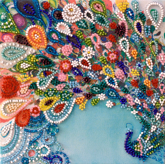 DIY Bead Embroidery Kit "Colored tail"  5.9"x5.9" / 15.0x15.0 cm