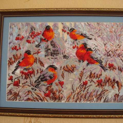 DIY Bead Embroidery Kit "Bullfinches" 17.7"x11.8" / 45.0x30.0 cm