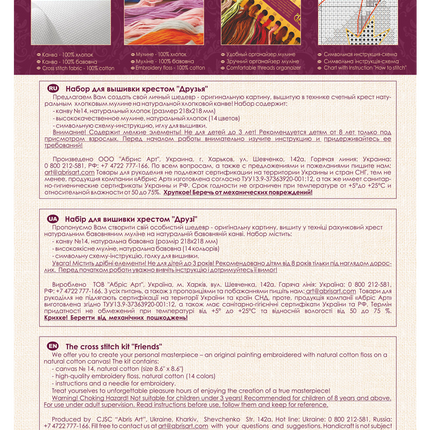 DIY Cross Stitch Kit "Friends" 4.6"x4.6"